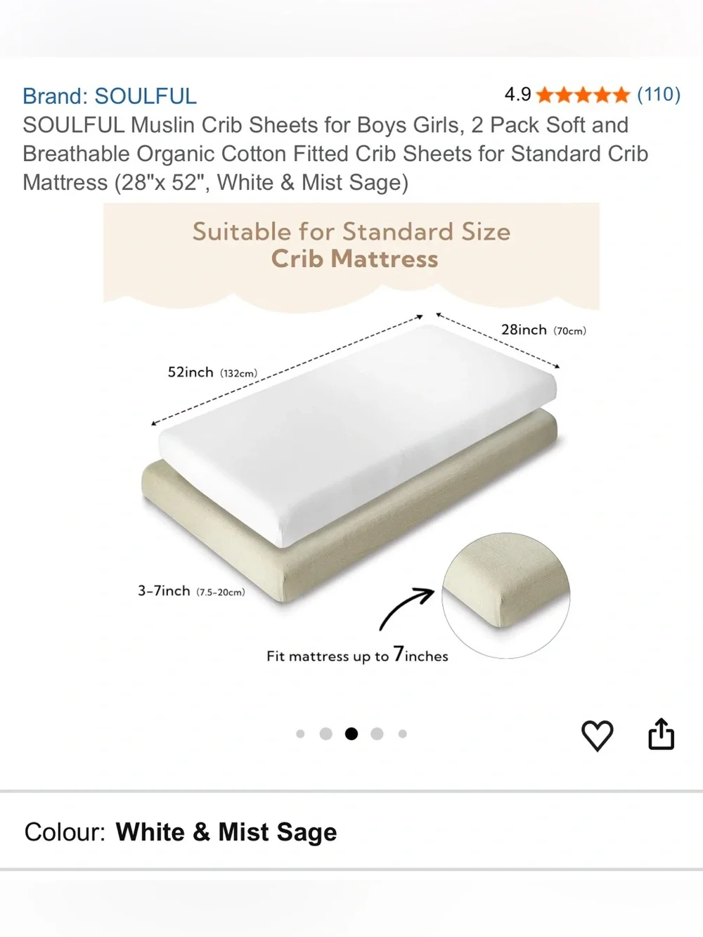 White & sage Muslin Crib Sheets - 2 Pack